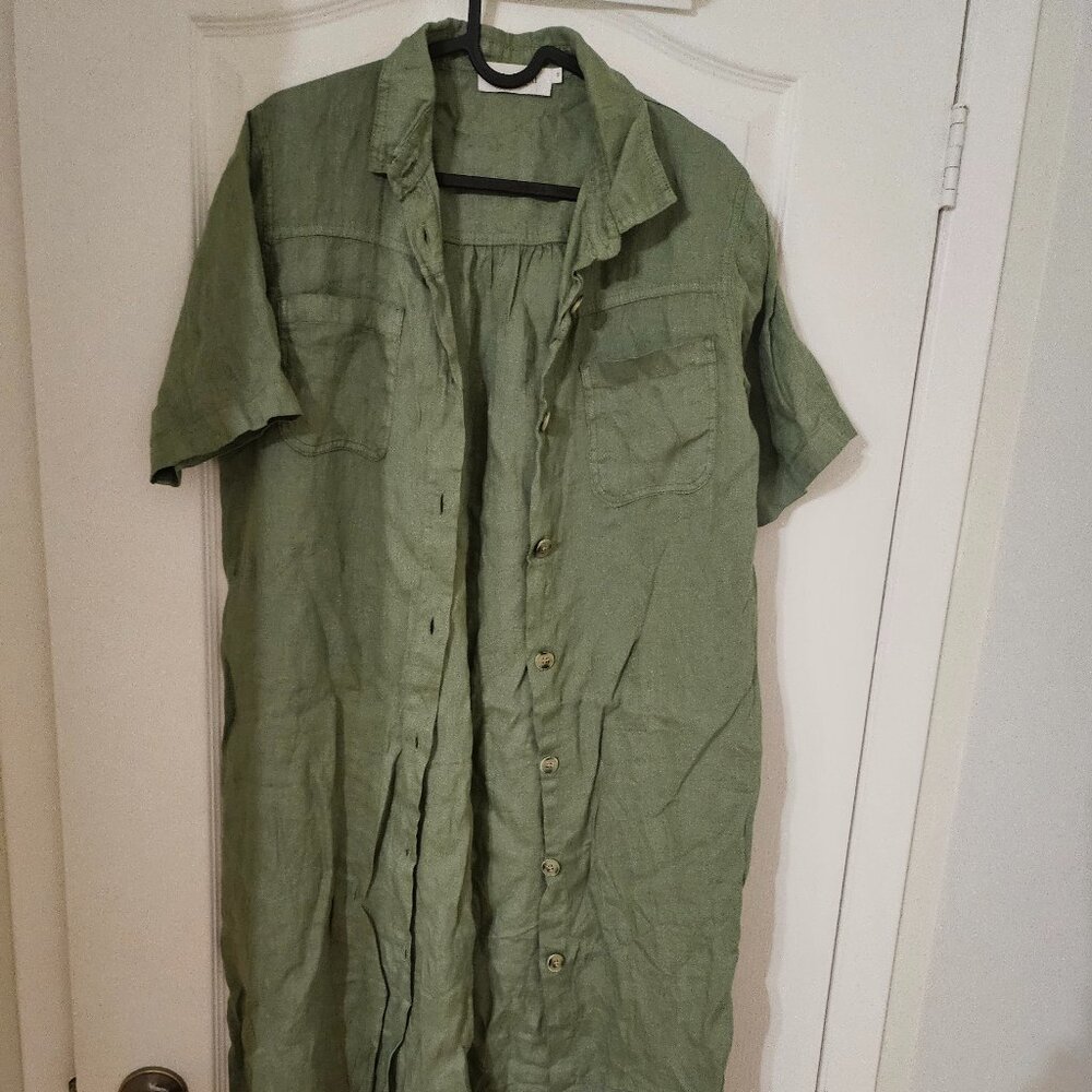 Indi&cold olive linen dress with buttons